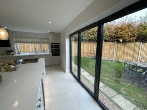 the inside of an extension with a freshly renovated interior
