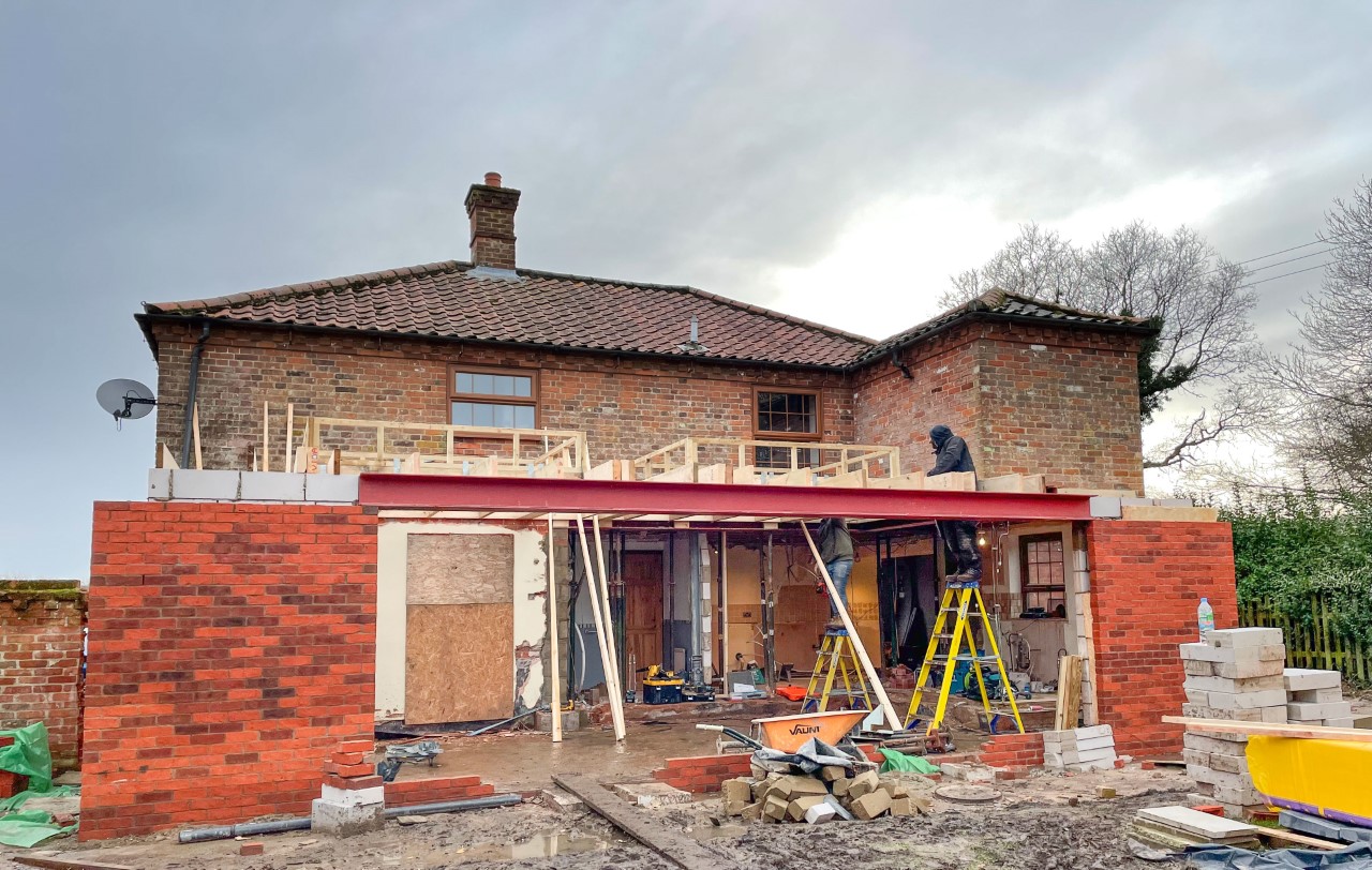 Single storey extension under construction in Norfolk