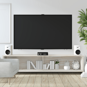 Smart TV with speakers in living room 